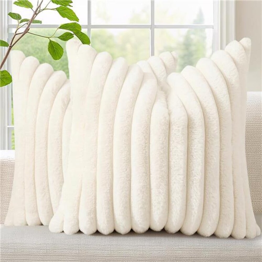 Cozy Faux Fur Spring Throw Pillow Covers 18x18 Set of 2 Decorative Soft Plush